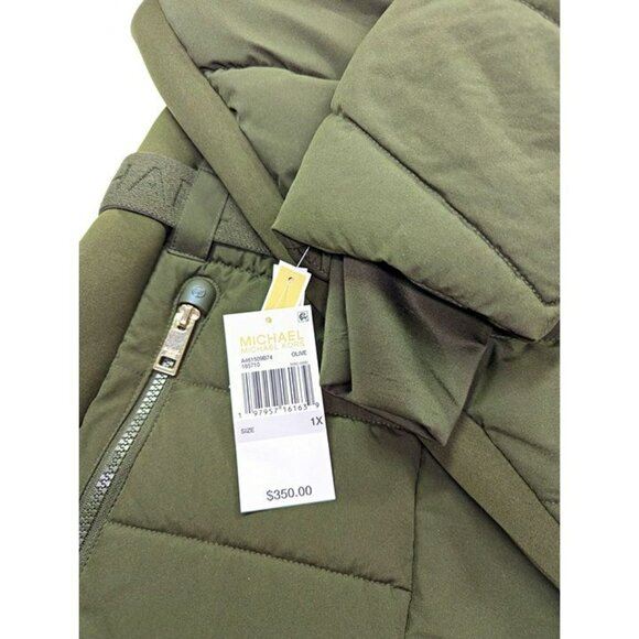 Michael Kors Women's Plus Size Belted Olive Hooded Puffer Coat Size 1X MSRP $350 - Picture 8 of 9